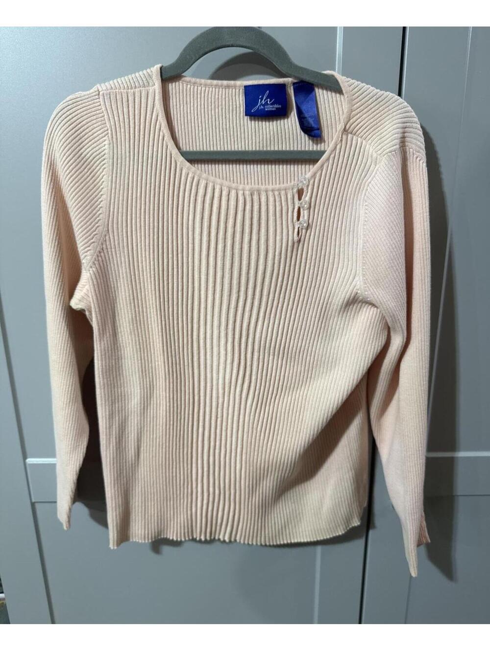 Chic Ribbed Cream Knit Top by j.h. collectibles - Size 1 (Small)